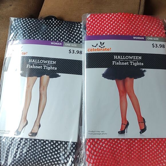 Black and Red Fishnet Tights - Picture 1 of 4